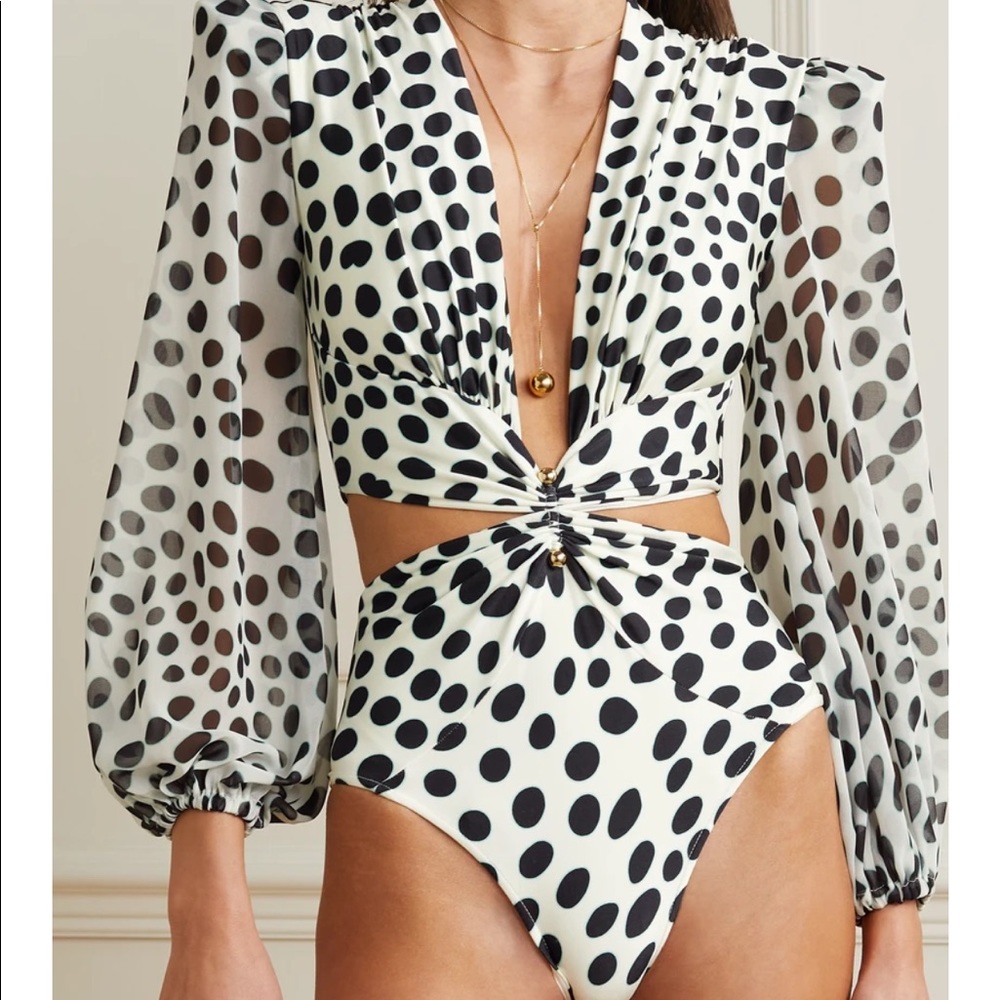 PatBO Bossa Cutout Polka-dot Swimsuit